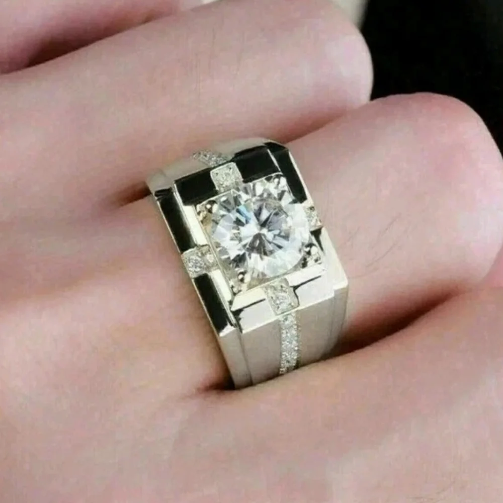 Round Cut Lab Created Diamond Men's Engagement Ring 14K White Gold Plated Sz  11